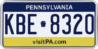 PA license plate KBE8320