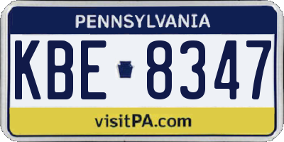 PA license plate KBE8347