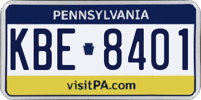 PA license plate KBE8401