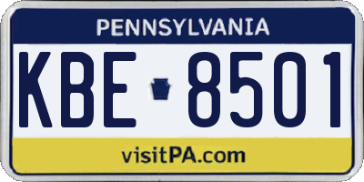 PA license plate KBE8501