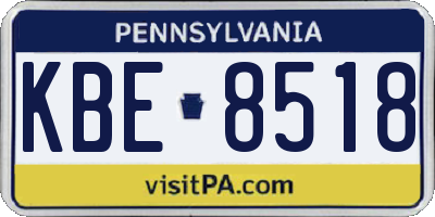 PA license plate KBE8518