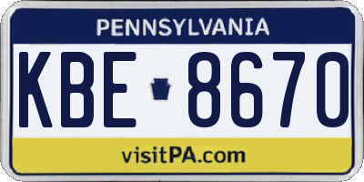 PA license plate KBE8670