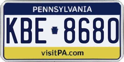 PA license plate KBE8680
