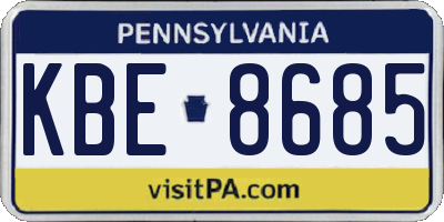 PA license plate KBE8685