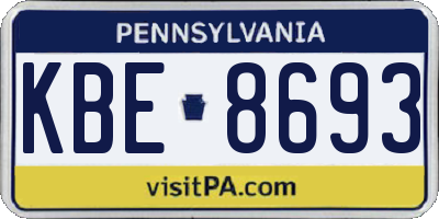 PA license plate KBE8693