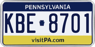 PA license plate KBE8701