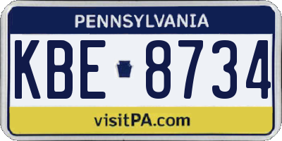 PA license plate KBE8734