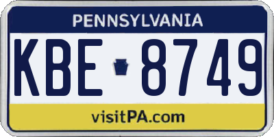 PA license plate KBE8749