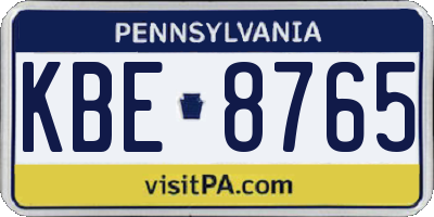 PA license plate KBE8765