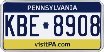 PA license plate KBE8908