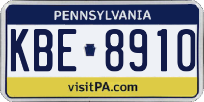 PA license plate KBE8910