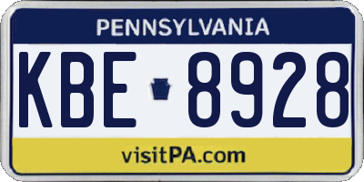 PA license plate KBE8928