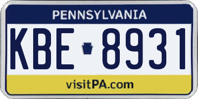 PA license plate KBE8931