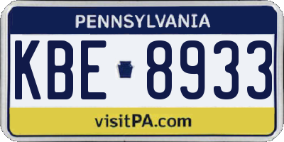 PA license plate KBE8933