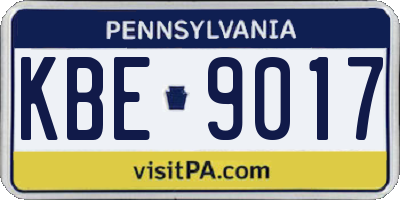 PA license plate KBE9017