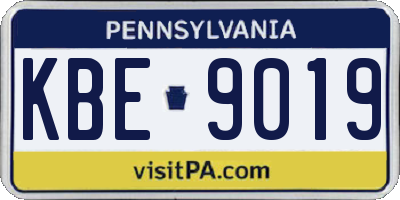 PA license plate KBE9019