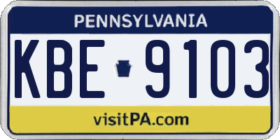PA license plate KBE9103