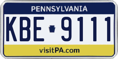 PA license plate KBE9111