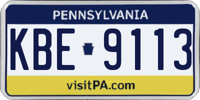 PA license plate KBE9113