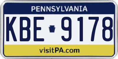 PA license plate KBE9178