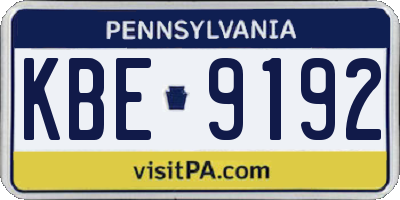 PA license plate KBE9192