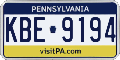 PA license plate KBE9194