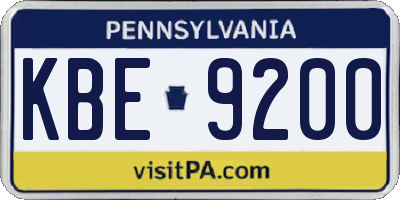 PA license plate KBE9200