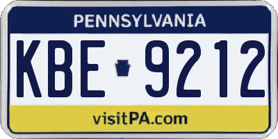 PA license plate KBE9212