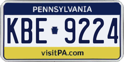 PA license plate KBE9224