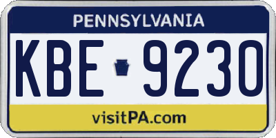 PA license plate KBE9230