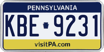 PA license plate KBE9231