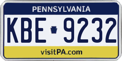 PA license plate KBE9232