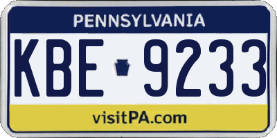 PA license plate KBE9233