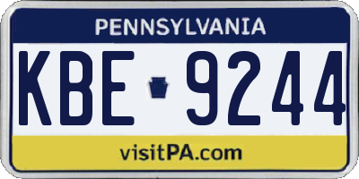 PA license plate KBE9244