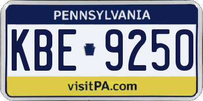 PA license plate KBE9250