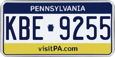 PA license plate KBE9255