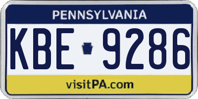 PA license plate KBE9286