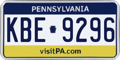 PA license plate KBE9296