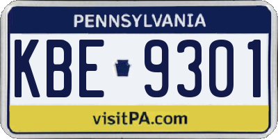 PA license plate KBE9301