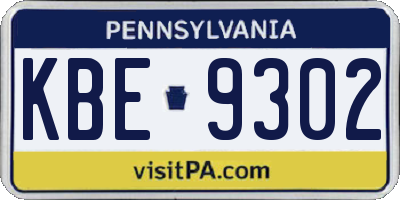 PA license plate KBE9302