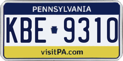 PA license plate KBE9310