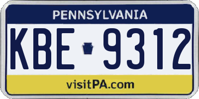 PA license plate KBE9312
