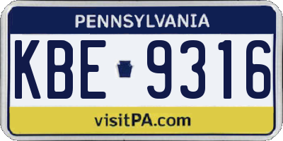 PA license plate KBE9316