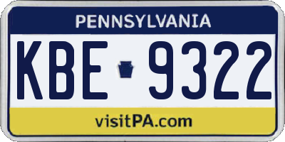 PA license plate KBE9322