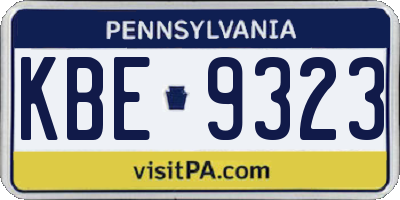 PA license plate KBE9323