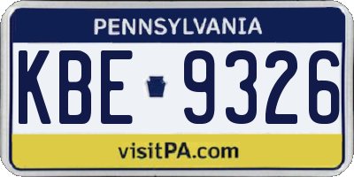 PA license plate KBE9326