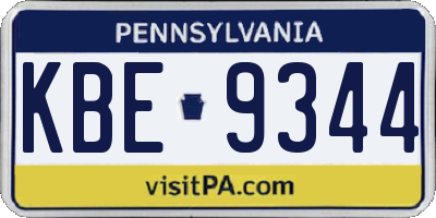 PA license plate KBE9344