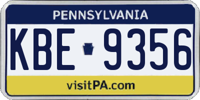 PA license plate KBE9356