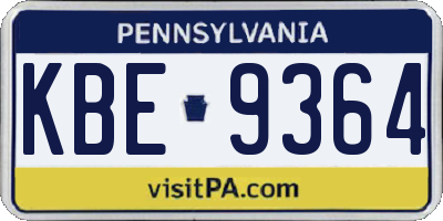 PA license plate KBE9364