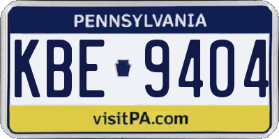 PA license plate KBE9404